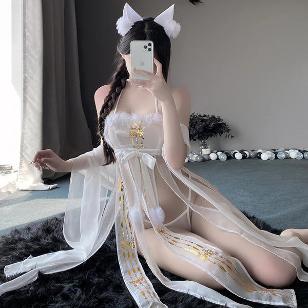 Oriental Grace Bustier Slit Dress Set – Hanfu-Inspired Modern Chic