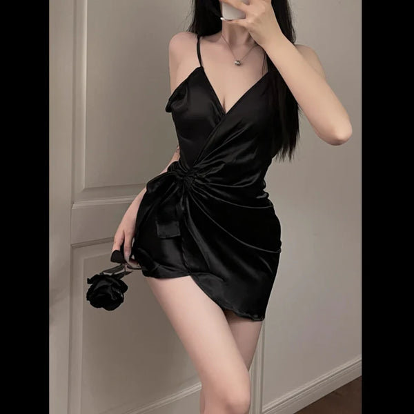 White Tea Whisper – Comfortable Satin V-Neck Nightdress with Tie Straps