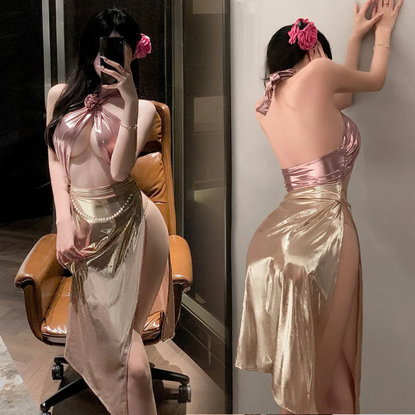 Tribal Rose Muse – Exotic Rose-Embellished Maxi Skirt Lingerie Set