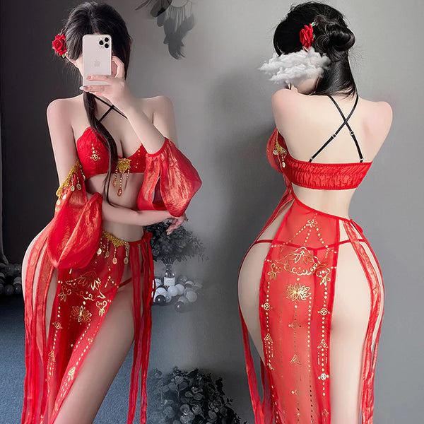 Exotic Tang Dynasty Ribbon Lingerie Costume Set