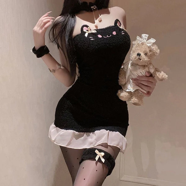 Wild Purrfection – Fuzzy Tight-Fit Mini Dress with Sweet & Spicy Vibes