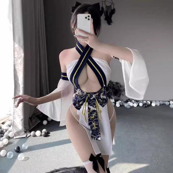 Halter Neck High-Slit Kimono Dress – Oriental Geisha-Inspired Seduction