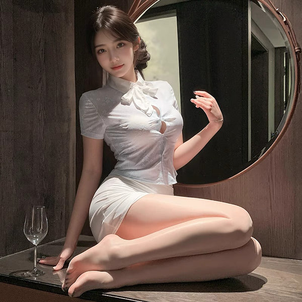 Korean Air Hostess Secretary Set – Sheer & Sexy Mini Uniform